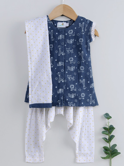 Keebee Girls Blue & White Printed Denim Sustainable Kurta with Patiala & Dupatta
Keebee Girls Blue & White Printed Denim Sustainable Kurta with Patiala & Dupatta