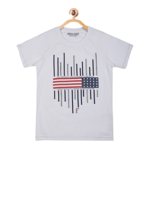Monte Carlo Boys Off-White Printed Round Neck T-shirt