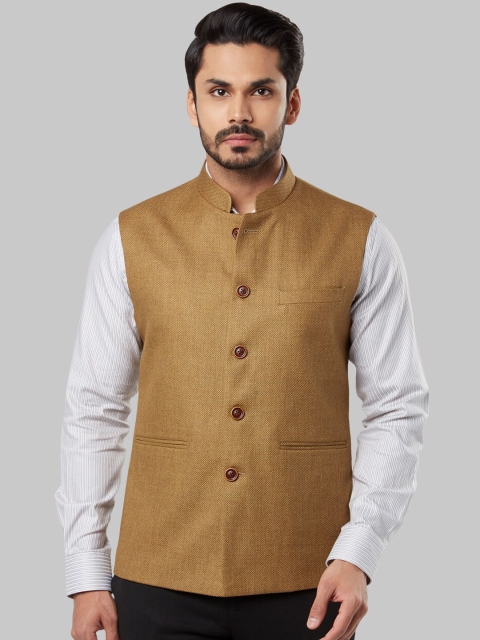 Raymond Men Khaki Self Design Nehru Jacket