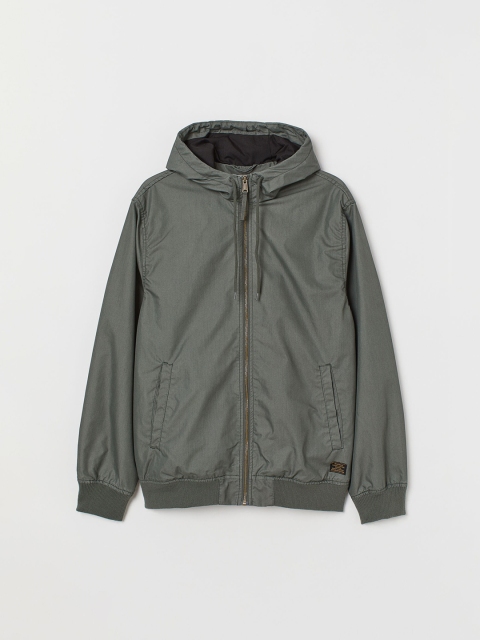 H&M Men Green Solid Hooded Jacket