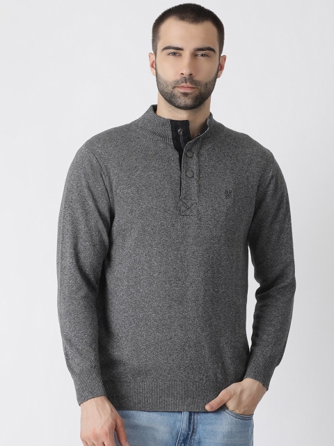 Monte Carlo Men Grey Solid Pullover Sweater