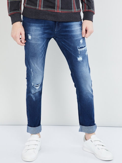 max Men Blue Skinny Fit Mid-Rise Mildly Distressed Jeans