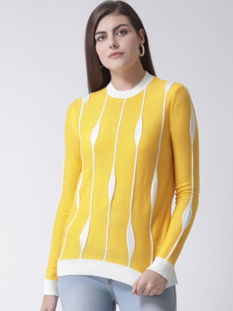 Club York Women Yellow Printed Pullover Sweater
