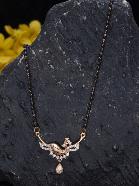 Bhana Fashion Gold-Plated Black & White AD-Studded Beaded Sustainable Mangalsutra