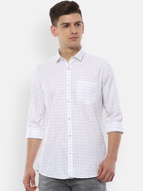 Van Heusen Sport Men White & Blue Regular Fit Checked Casual Shirt