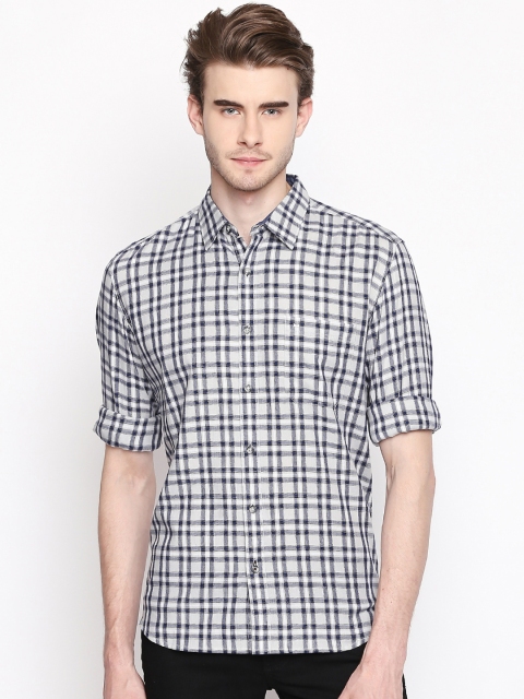 Basics Men Grey Slim Fit Checked Casual Shirt