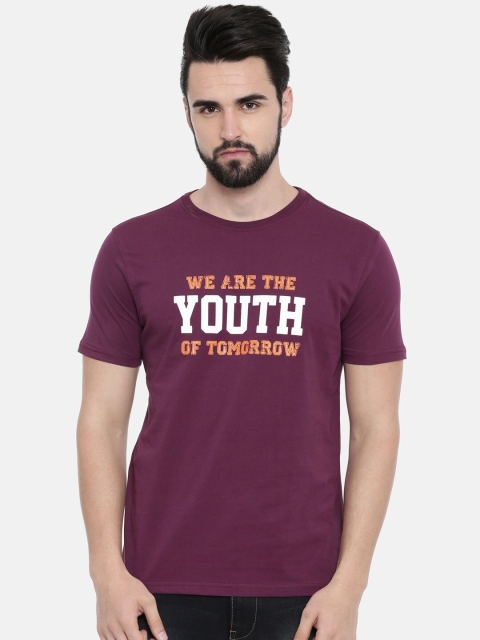 IMYOUNG Men Purple Printed Round Neck T-shirt