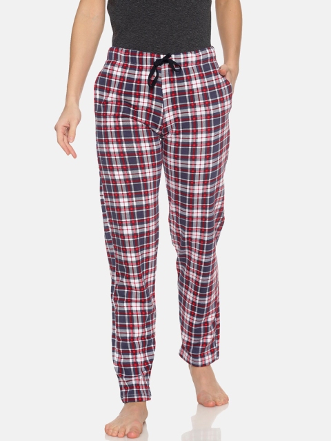 FEMEA Women Grey & Blue Checked Lounge Pants