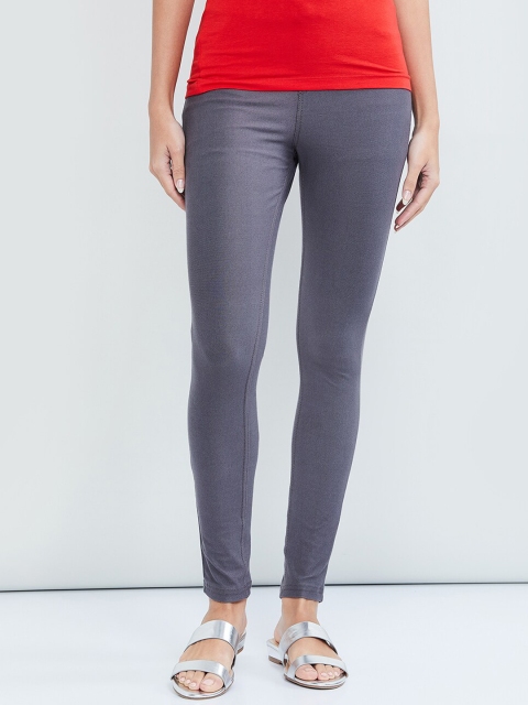 max Women Grey Solid Skinny-Fit Jeggings