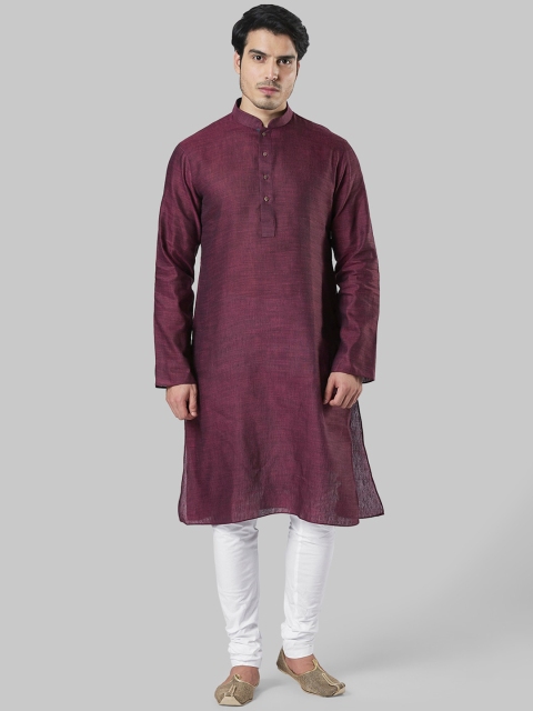 Ethnix by Raymond Men Maroon Solid Straight Kurta