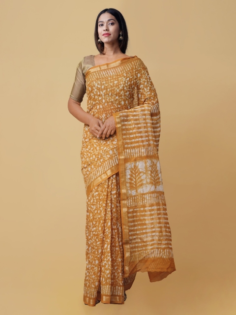 Unnati Silks Yellow & Off-White Pure Cotton Printed Handloom Kota Saree
