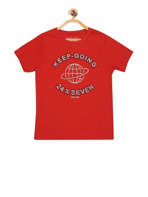 Monte Carlo Boys Red Printed Round Neck T-shirt