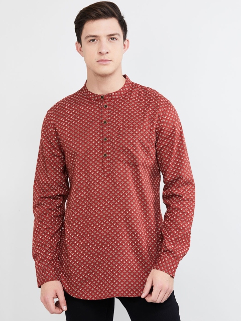 max Men Red & Off-White Printed Straight Kurta