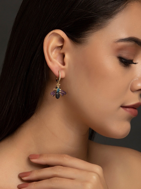 DIVA WALK EXCLUSIVE Gold-Toned & Purple Contemporary Drop Earrings