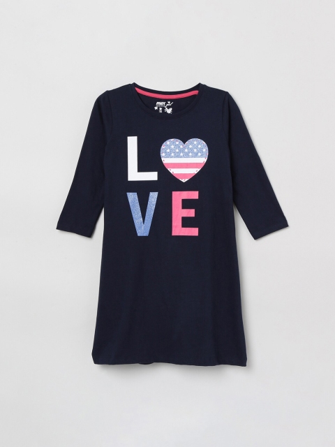 max Girls Navy Blue & Pink Printed Sleep Shirt