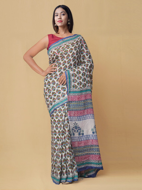 Unnati Silks White & Blue Pure Cotton Printed Block Print Handloom Saree
Unnati Silks White & Blue Pure Cotton Printed Block Print Handloom Saree