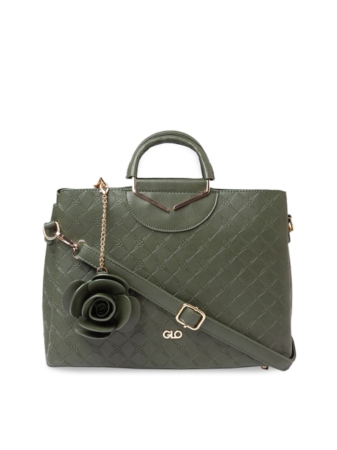 Globus Olive Green Self Design Handheld Bag