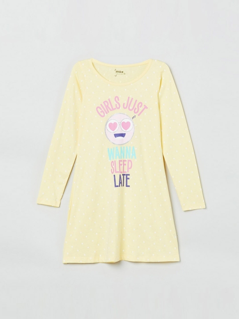 max Girls Yellow Printed Nightdress