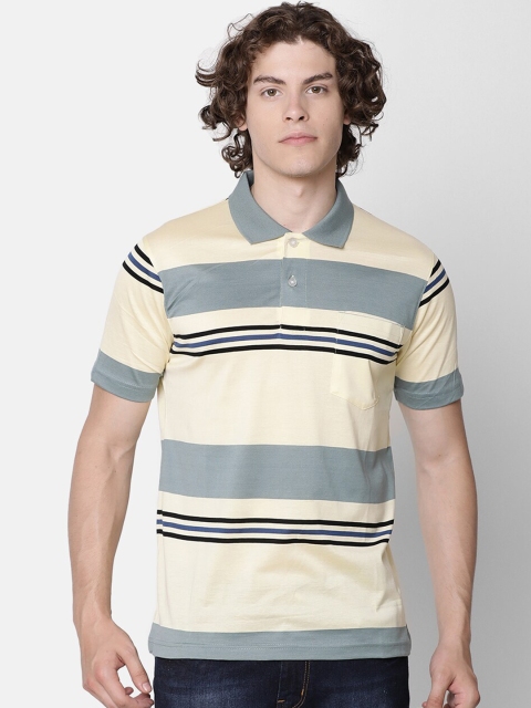IMYOUNG Men Beige Colourblocked Polo Collar Slim Fit T-shirt