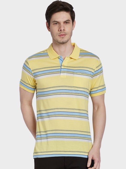 ColorPlus Men Yellow Striped Polo Collar T-shirt