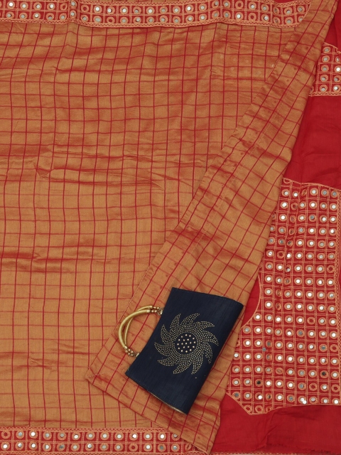 Pothys Peach-Coloured Checked Art Silk Saree
