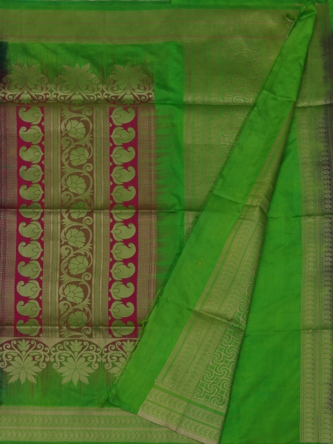 Pothys Navy Blue & Green Jute Silk Woven Design Saree