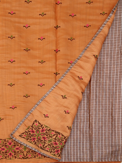 Pothys Peach-Coloured Embroidered Art Silk Saree