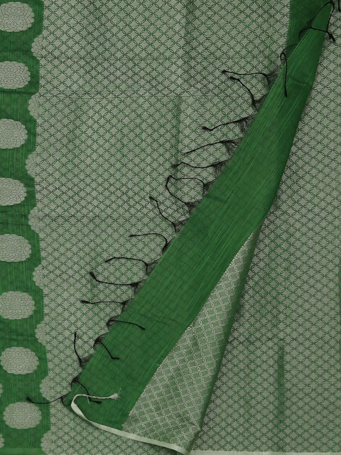 Pothys Green & Silver-Coloured Cotton Blend Woven Design Saree