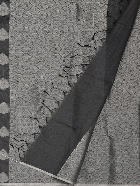 Pothys Black & Grey Cotton Blend Woven Design Saree