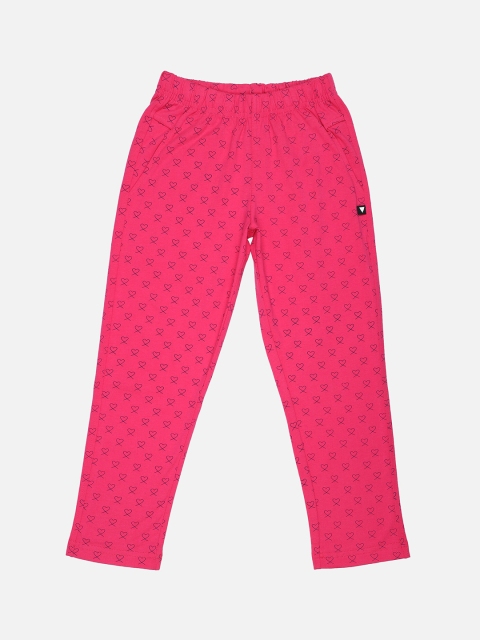 PROTEENS Girls Fuchsia-Pink Printed Straight-Fit Track Pants
