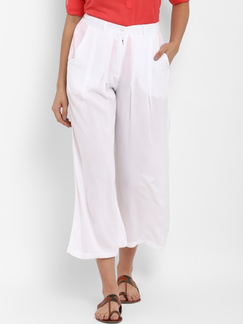 Hapuka Women White Solid Straight Palazzos