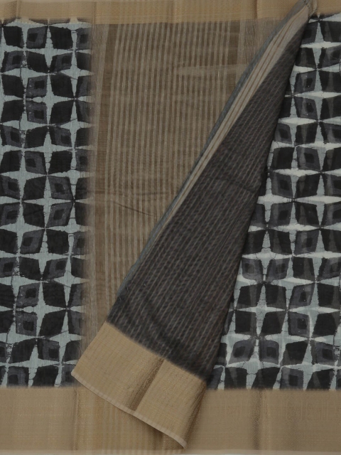 Pothys Grey Printed Jute Silk Saree
