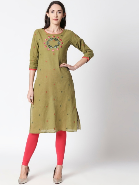 HUUR Women Green Printed A-Line Kurta