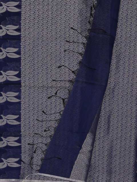Pothys Blue & Grey Cotton Blend Woven Design Saree
