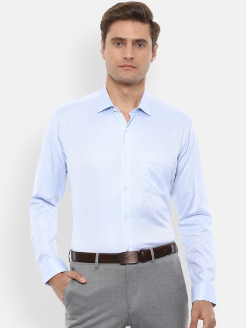 Van Heusen Men Blue Regular Fit Self Design Formal Shirt