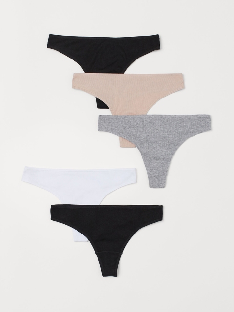 H&M Women 5-Pack Ribbed Thong Sustainable Briefs 0912575001, White