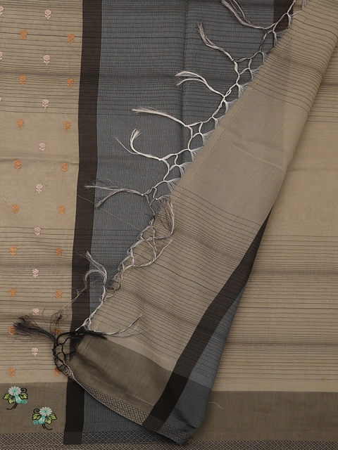 Pothys Beige & Grey Tissue Embroidered Saree