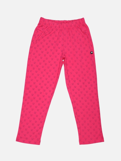 PROTEENS Girls Fuchsia Pink Printed Straight Fit Track Pants