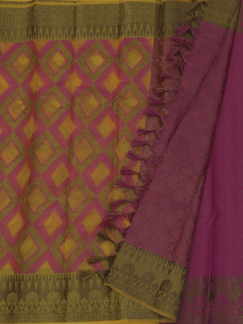 Pothys Pink & Yellow Cotton Blend Woven Design Saree