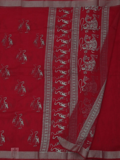 Pothys Red Printed Linen Blend Saree