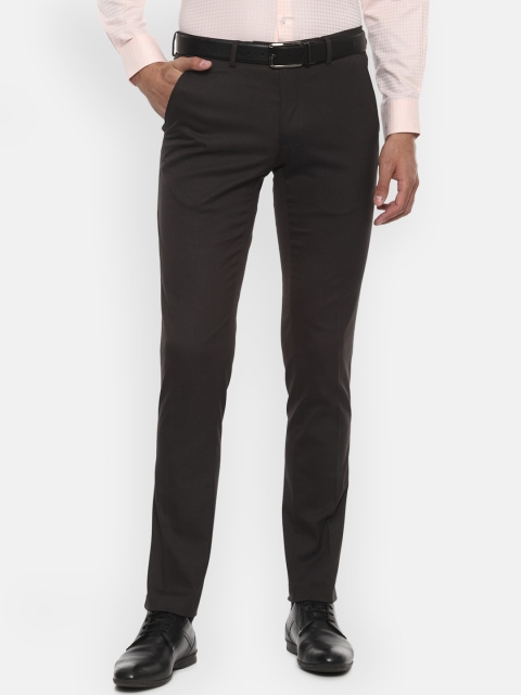Van Heusen Men Brown Slim Fit Solid Formal Trousers