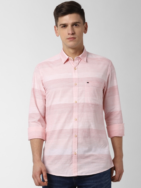 Peter England Casuals Men Pink Slim Fit Striped Casual Shirt