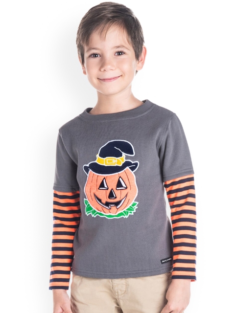 Cherry Crumble Unisex Kids Grey & Orange Printed Sweatshirt