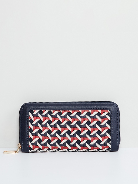 max Women Navy Blue & Red Textured Zip Around Wallet