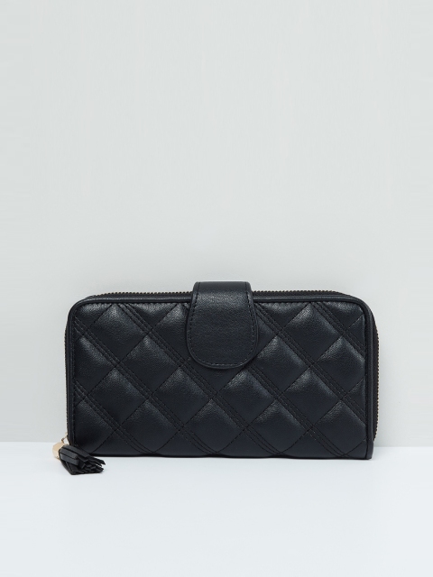 max Women Black Solid Zip Around Wallet