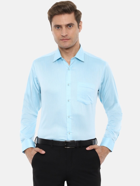 Van Heusen Men Turquoise Blue Regular Fit Self Design Formal Shirt