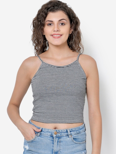 Martini Women Black Striped Crop Top