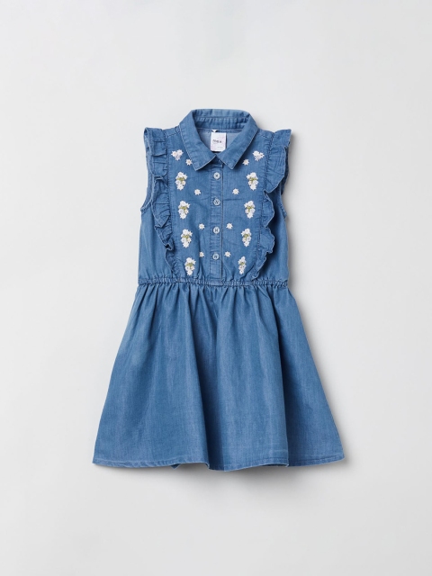 max Girls Blue Solid Fit and Flare Dress