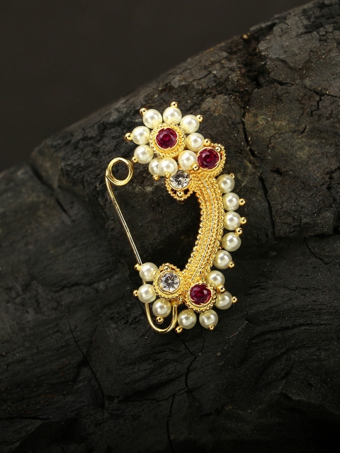 Adwitiya Collection 24-CT Gold-Plated Red & White Marathi Flower Shaped Stone-Studded Pearl Beaded Nose Pin
Adwitiya Collection 24-CT Gold-Plated Red & White Marathi Flower Shaped Stone-Studded Pearl Beaded Nose Pin