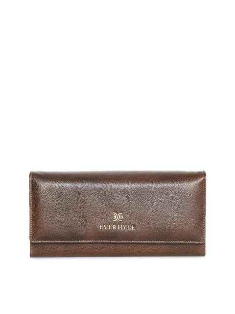 EVER HYDE Olive Brown Leather Textured Envelope Clutch